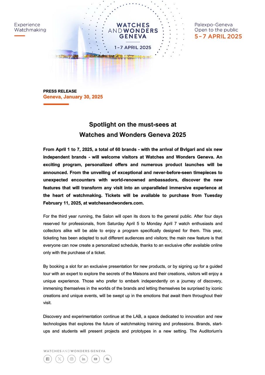 30.01.2025 - Spotlight on the must-sees at Watches and Wonders Geneva 2025