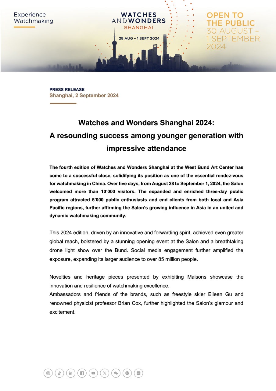 02.09.2024 - Watches and Wonders Shanghai 2024: A resounding success among younger generation with impressive attendance